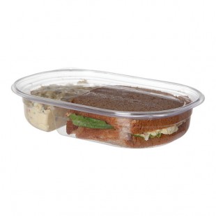 Eco-Products 32 oz. Compostable 2-Compartment Clear PLA Plastic Deli / Snack Container - 400/Case Eco-Products 32 oz. Compostable 2-Compartment Clear PLA Plastic Deli / Snack Container - 400/Case