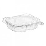 Choice TamperSafe 32 oz. Tamper-Resistant, Tamper-Evident Clear PET Plastic Bowl with Hinged Dome Lid - 150/Case