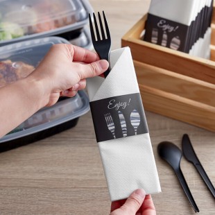 Dinex Black Enjoy Paper Napkin Sleeve with Napkin - 300/Case