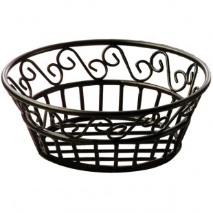American Metalcraft BLSB80 Ironworks Black Wrought Iron Round Scroll Bread Basket - 8