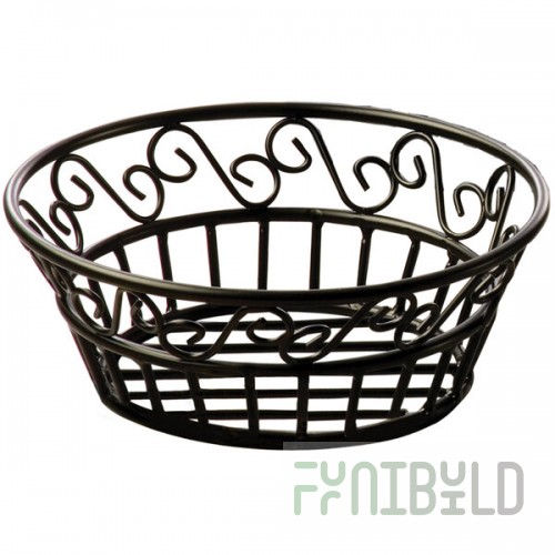 American Metalcraft BLSB80 Ironworks Black Wrought Iron Round Scroll Bread Basket - 8