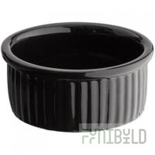 Acopa 5 oz. Glossy Black Fluted Stoneware Ramekin - 48/Case