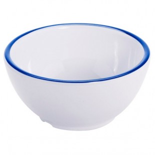 GET Settlement Bistro 14 oz. White Enamelware Melamine Round Bowl with Cobalt Blue Trim - 24/Case GET Settlement Bistro 14 oz. White Enamelware Melamine Round Bowl with Cobalt Blue Trim - 24/Case