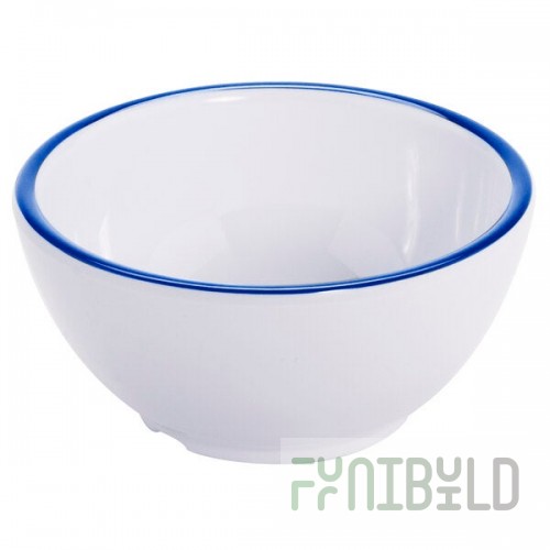GET Settlement Bistro 14 oz. White Enamelware Melamine Round Bowl with Cobalt Blue Trim - 24/Case