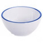 GET Settlement Bistro 14 oz. White Enamelware Melamine Round Bowl with Cobalt Blue Trim - 24/Case