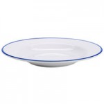 GET Settlement Bistro 14 oz. White Enamelware Melamine Round Bowl with Cobalt Blue Trim - 24/Case