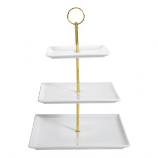 CAC PTE-SQ3 Bright White Catering Collection Square 3-Tier Porcelain Tray Display Stand - 8/Case CAC PTE-SQ3 Bright White Catering Collection Square 3-Tier Porcelain Tray Display Stand - 8/Case