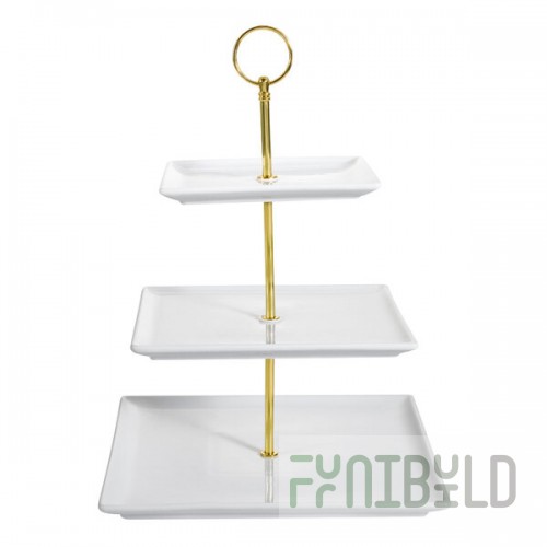 CAC PTE-SQ3 Bright White Catering Collection Square 3-Tier Porcelain Tray Display Stand - 8/Case