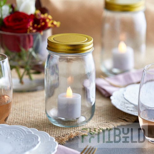Acopa 16 oz. Mason Candle Holder with Gold Lid - 12/Pack