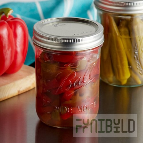 Ball 66000ZFP 16 oz. Pint Wide Mouth Glass Canning Jar with Silver Metal Lid and Band - 12/Case