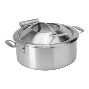 Rosseto Home Style 4.75 Qt. Half Size Stainless Steel Round Induction Chafer with Soft-Closing Lid CP100