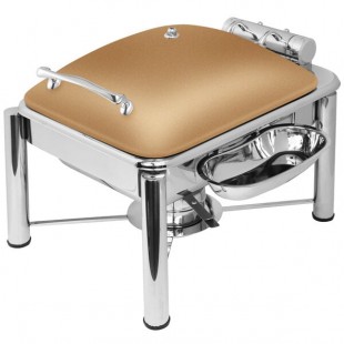 Eastern Tabletop 3964PLRZ Crown 4 Qt. Square Bronze Coated Stainless Steel Induction Chafer with Pillar'd Legs and Hinged Dome Cover