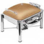 Eastern Tabletop 3964PLRZ Crown 4 Qt. Square Bronze Coated Stainless Steel Induction Chafer with Pillar'd Legs and Hinged Dome Cover Eastern Tabletop 3964PLRZ Crown 4 Qt. Square Bronze Coated Stainless Steel Induction Chafer with Pillar'd Legs and Hinged Dome Cover