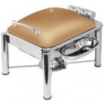 Eastern Tabletop 3964PLRZ Crown 4 Qt. Square Bronze Coated Stainless Steel Induction Chafer with Pillar'd Legs and Hinged Dome Cover Eastern Tabletop 3964PLRZ Crown 4 Qt. Square Bronze Coated Stainless Steel Induction Chafer with Pillar'd Legs and Hinged Dome Cover