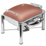 Eastern Tabletop 3964PLRZ Crown 4 Qt. Square Bronze Coated Stainless Steel Induction Chafer with Pillar'd Legs and Hinged Dome Cover Eastern Tabletop 3964PLRZ Crown 4 Qt. Square Bronze Coated Stainless Steel Induction Chafer with Pillar'd Legs and Hinged Dome Cover