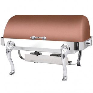 Eastern Tabletop 3114QACP Queen Anne 8 Qt. Rectangular Copper Coated Stainless Steel Roll Top Chafer Eastern Tabletop 3114QACP Queen Anne 8 Qt. Rectangular Copper Coated Stainless Steel Roll Top Chafer