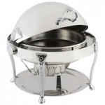 Bon Chef 17014CH Petite 3 Qt. Dripless Round Stainless Steel with Chrome Accents Roll Top Chafer with Renaissance Legs Bon Chef 17014CH Petite 3 Qt. Dripless Round Stainless Steel with Chrome Accents Roll Top Chafer with Renaissance Legs