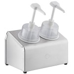 Steril-Sil 30 oz. 2-Compartment Stainless Steel Condiment Dispenser Kit with White Cylinders and Dome Top Pump Lids