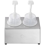 Steril-Sil 30 oz. 2-Compartment Stainless Steel Condiment Dispenser Kit with White Cylinders and Dome Top Pump Lids