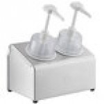 Steril-Sil 30 oz. 2-Compartment Stainless Steel Condiment Dispenser Kit with White Cylinders and Dome Top Pump Lids