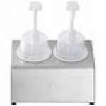 Steril-Sil 30 oz. 2-Compartment Stainless Steel Condiment Dispenser Kit with White Cylinders and Dome Top Pump Lids
