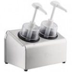 Steril-Sil 30 oz. 2-Compartment Stainless Steel Condiment Dispenser Kit with White Cylinders and Dome Top Pump Lids
