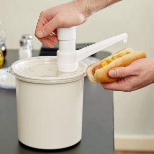 Cambro 1.7 Qt. White Insulated ColdFest Condiment Dispenser Kit with Fixed Nozzle Pump and Cover Cambro 1.7 Qt. White Insulated ColdFest Condiment Dispenser Kit with Fixed Nozzle Pump and Cover
