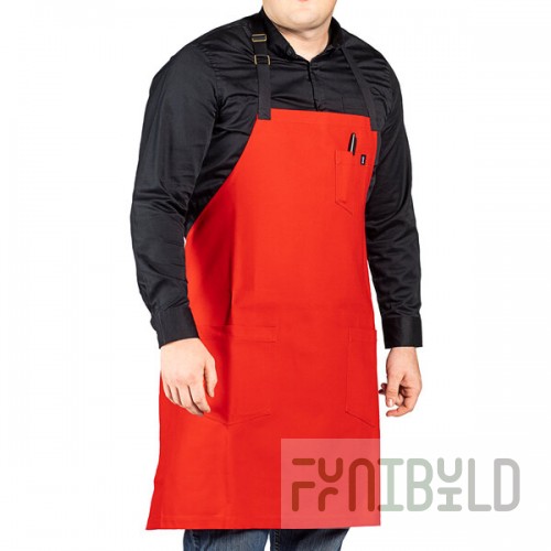 Uncommon Chef 3116 Red Customizable 100% Cotton Canvas Aura Bib Apron with Black Webbing and 3 Pockets - 34