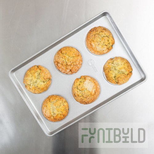 Chicago Metallic 41006 Glazed Aluminized Steel 6 Mold 7.70 oz. Individual Hamburger Bun / Muffin Top / Cookie Pan - 12