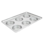 Chicago Metallic 41006 Glazed Aluminized Steel 6 Mold 7.70 oz. Individual Hamburger Bun / Muffin Top / Cookie Pan - 12