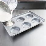 Chicago Metallic 41006 Glazed Aluminized Steel 6 Mold 7.70 oz. Individual Hamburger Bun / Muffin Top / Cookie Pan - 12