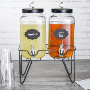 Stylesetter Manchester Double 0.8 Gallon Glass Beverage Dispenser with Metal Stand by Jay Companies Stylesetter Manchester Double 0.8 Gallon Glass Beverage Dispenser with Metal Stand by Jay Companies