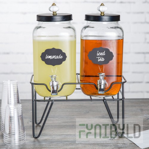 Stylesetter Manchester Double 0.8 Gallon Glass Beverage Dispenser with Metal Stand by Jay Companies