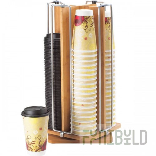 Cal-Mil 1468 Bamboo 4-Section Revolving Cup and Lid Organizer