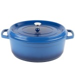GET Heiss 6.5 Qt. Cobalt Blue Enamel Coated Cast Aluminum Oval Dutch Oven with Lid CA-007-CB/BK/CC