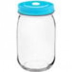 Acopa Rustic Charm 16 oz. Drinking Jar with Blue Metal Lid with Straw Hole - 12/Case
