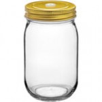 Acopa Rustic Charm 16 oz. Drinking Jar with Blue Metal Lid with Straw Hole - 12/Case