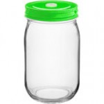 Acopa Rustic Charm 16 oz. Drinking Jar with Blue Metal Lid with Straw Hole - 12/Case