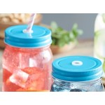 Acopa Rustic Charm 16 oz. Drinking Jar with Blue Metal Lid with Straw Hole - 12/Case