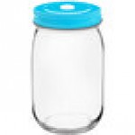 Acopa Rustic Charm 16 oz. Drinking Jar with Blue Metal Lid with Straw Hole - 12/Case