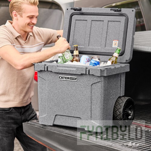 CaterGator CG35GRW Gray 35 Qt. Mobile Rotomolded Outdoor Cooler / Ice Chest