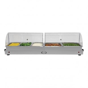 Cadco WTBS-5N-HD 5-Compartment Half Size / Third Size Electric Heavy-Duty Buffet Server with Roll Top Lids - 120V Cadco WTBS-5N-HD 5-Compartment Half Size / Third Size Electric Heavy-Duty Buffet Server with Roll Top Lids - 120V