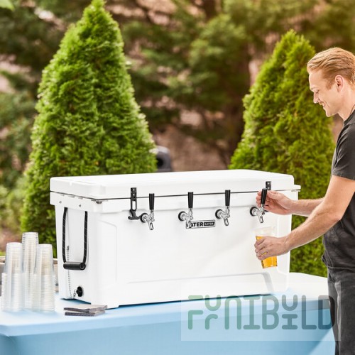 CaterGator JB100WH4 White 4 Faucet 106 Qt. Insulated Jockey Box with 100 ft. Coils
