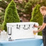 CaterGator JB100WH4 White 4 Faucet 106 Qt. Insulated Jockey Box with 100 ft. Coils