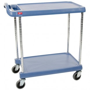 Metro myCart MY1627-24BU Blue Antimicrobial Utility Cart with Two Shelves and Chrome Posts - 18 Metro myCart MY1627-24BU Blue Antimicrobial Utility Cart with Two Shelves and Chrome Posts - 18