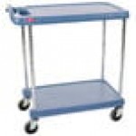 Metro myCart MY1627-24BU Blue Antimicrobial Utility Cart with Two Shelves and Chrome Posts - 18 Metro myCart MY1627-24BU Blue Antimicrobial Utility Cart with Two Shelves and Chrome Posts - 18