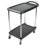 Metro myCart MY1627-24BU Blue Antimicrobial Utility Cart with Two Shelves and Chrome Posts - 18 Metro myCart MY1627-24BU Blue Antimicrobial Utility Cart with Two Shelves and Chrome Posts - 18