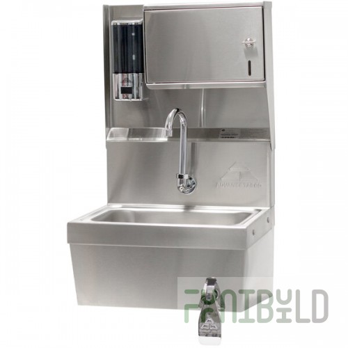 Advance Tabco 7-PS-82 Hands Free Hand Sink with Knee Valve and Soap and Towel Dispenser - 17 1/4
