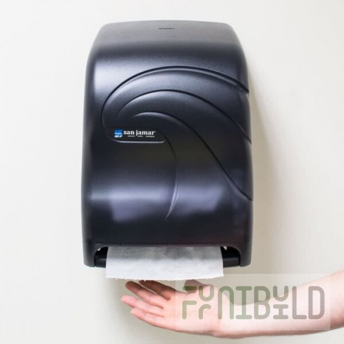 San Jamar T1390TBK Tear-N-Dry Black Hands-Free Paper Roll Towel Dispenser