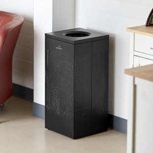 Lancaster Table & Seating 16 Gallon Black Perforated Powder-Coated Metal Square Decorative Trash Can Lancaster Table & Seating 16 Gallon Black Perforated Powder-Coated Metal Square Decorative Trash Can